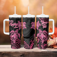 Personalised Polynesia Breast Cancer Awareness Tumbler With Handle No One Fights Alone Turtle Ribbon - Black Version