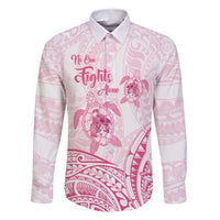 Personalised Polynesia Breast Cancer Awareness Family Matching Long Sleeve Bodycon Dress and Hawaiian Shirt No One Fights Alone Turtle Ribbon - White Version LT14 Dad's Shirt - Long Sleeve White - Polynesian Pride