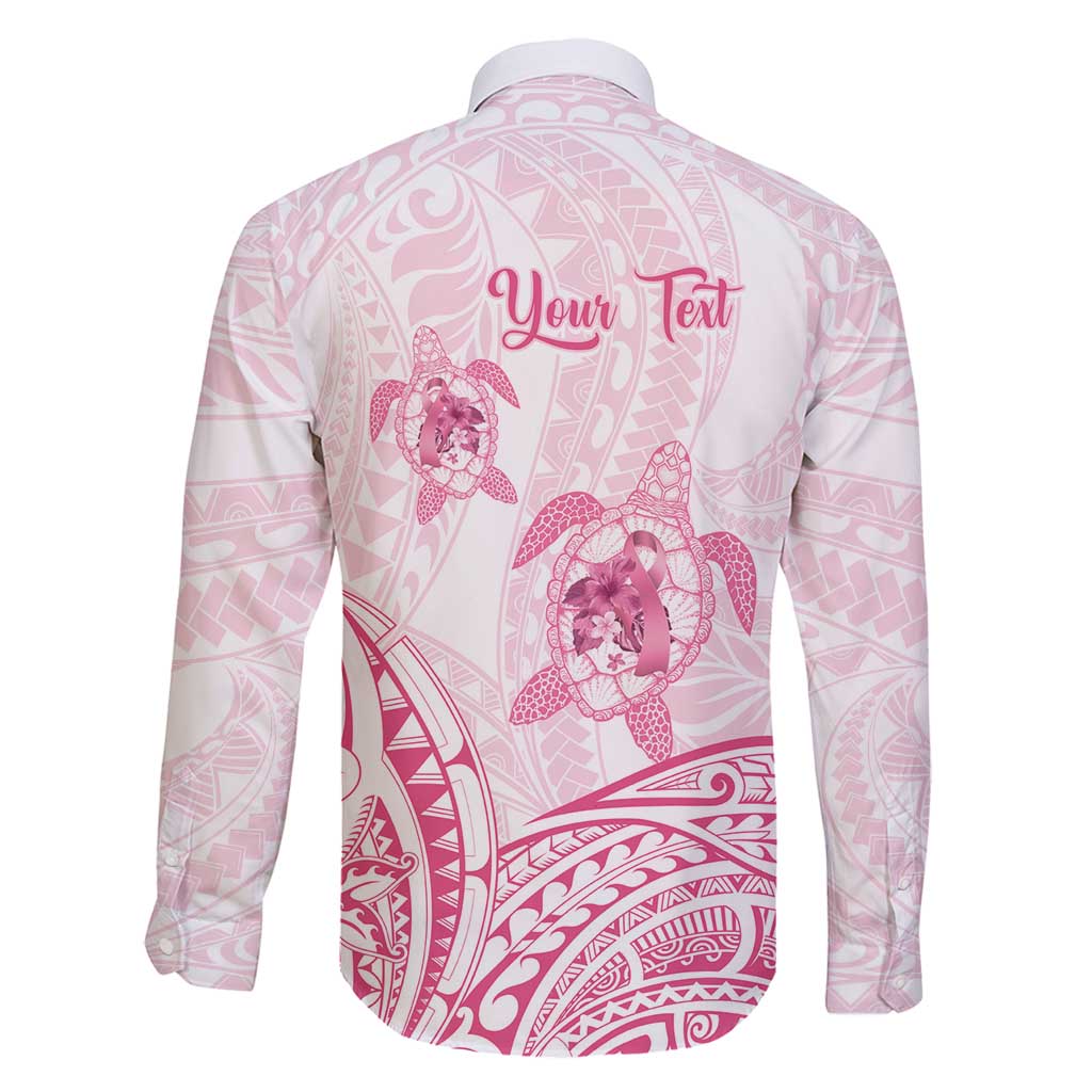 Personalised Polynesia Breast Cancer Awareness Family Matching Long Sleeve Bodycon Dress and Hawaiian Shirt No One Fights Alone Turtle Ribbon - White Version LT14 - Polynesian Pride