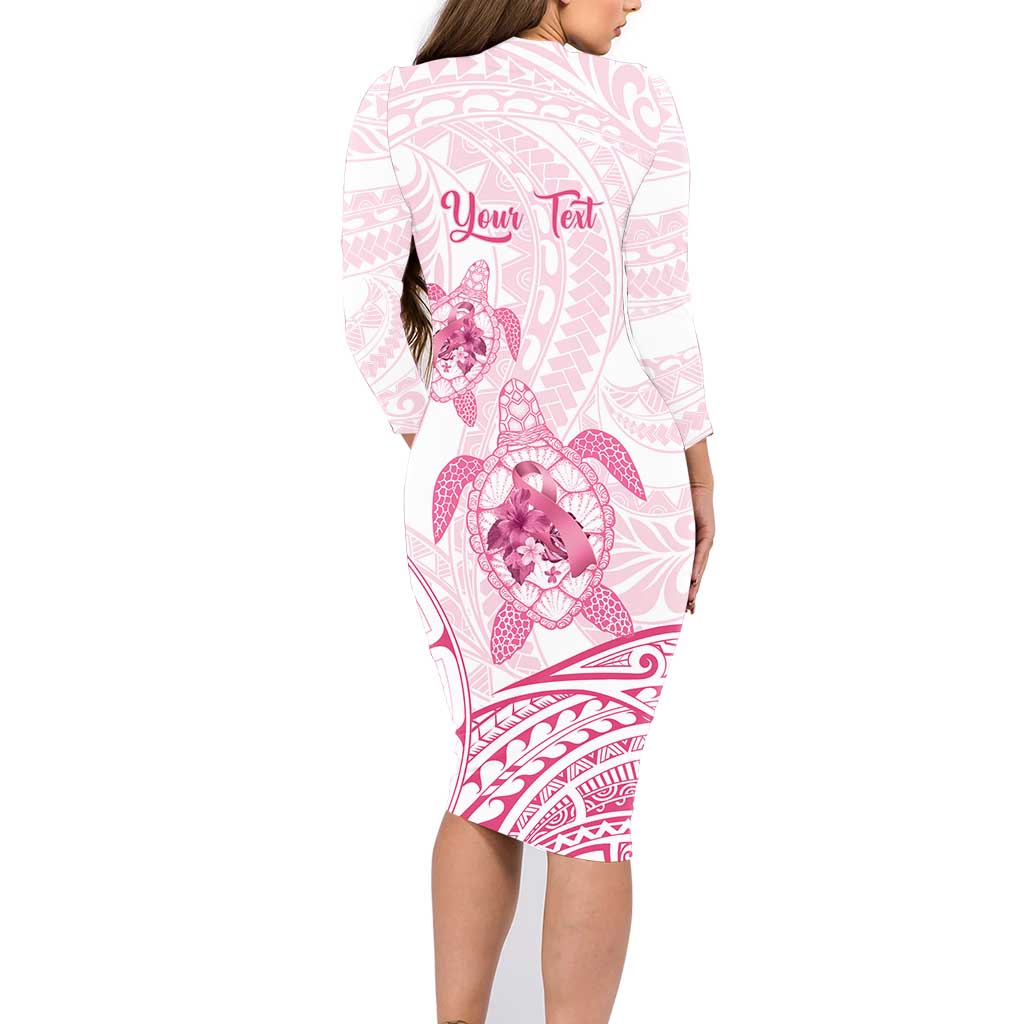 Personalised Polynesia Breast Cancer Awareness Family Matching Long Sleeve Bodycon Dress and Hawaiian Shirt No One Fights Alone Turtle Ribbon - White Version LT14 - Polynesian Pride