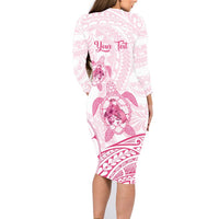 Personalised Polynesia Breast Cancer Awareness Family Matching Long Sleeve Bodycon Dress and Hawaiian Shirt No One Fights Alone Turtle Ribbon - White Version LT14 - Polynesian Pride