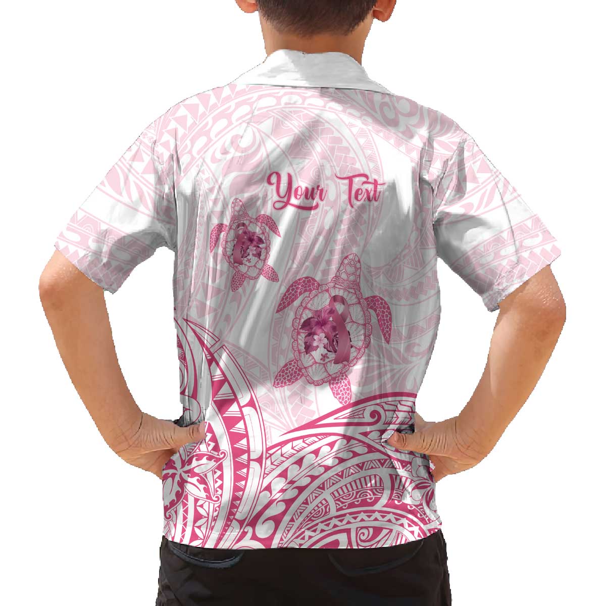Personalised Polynesia Breast Cancer Awareness Family Matching Off The Shoulder Long Sleeve Dress and Hawaiian Shirt No One Fights Alone Turtle Ribbon - White Version LT14 - Polynesian Pride