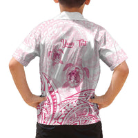 Personalised Polynesia Breast Cancer Awareness Family Matching Off The Shoulder Long Sleeve Dress and Hawaiian Shirt No One Fights Alone Turtle Ribbon - White Version LT14 - Polynesian Pride