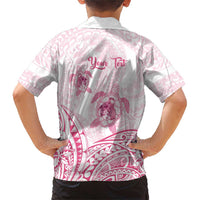Personalised Polynesia Breast Cancer Awareness Family Matching Short Sleeve Bodycon Dress and Hawaiian Shirt No One Fights Alone Turtle Ribbon - White Version LT14 - Polynesian Pride