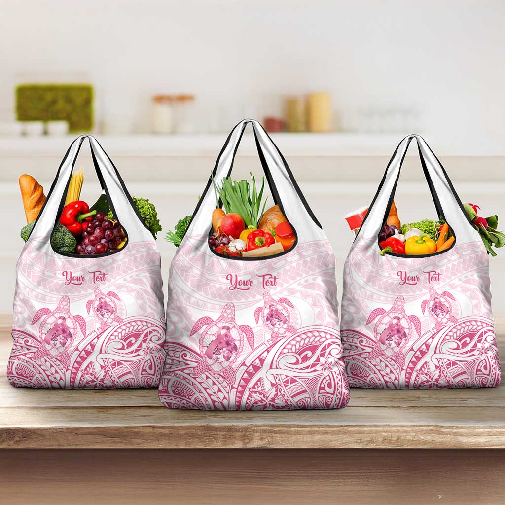 Personalised Polynesia Breast Cancer Awareness Grocery Bag No One Fights Alone Turtle Ribbon - White Version