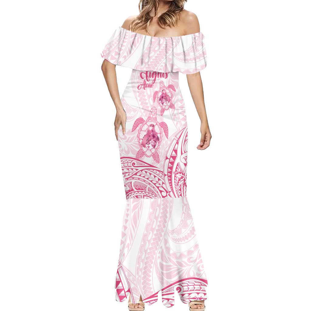 Personalised Polynesia Breast Cancer Awareness Mermaid Dress No One Fights Alone Turtle Ribbon - White Version