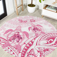 Personalised Polynesia Breast Cancer Awareness Round Carpet No One Fights Alone Turtle Ribbon - White Version LT14 White - Polynesian Pride