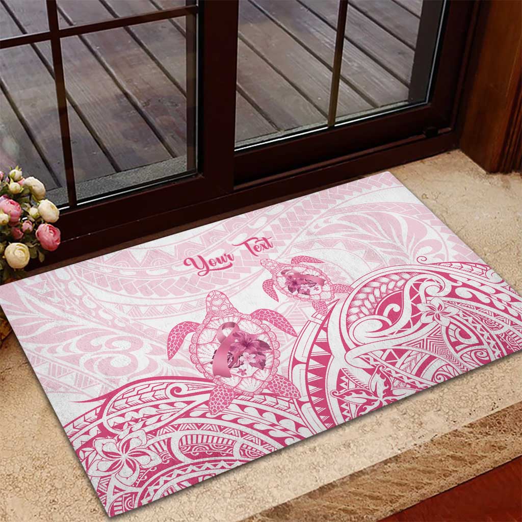 Personalised Polynesia Breast Cancer Awareness Rubber Doormat No One Fights Alone Turtle Ribbon - White Version
