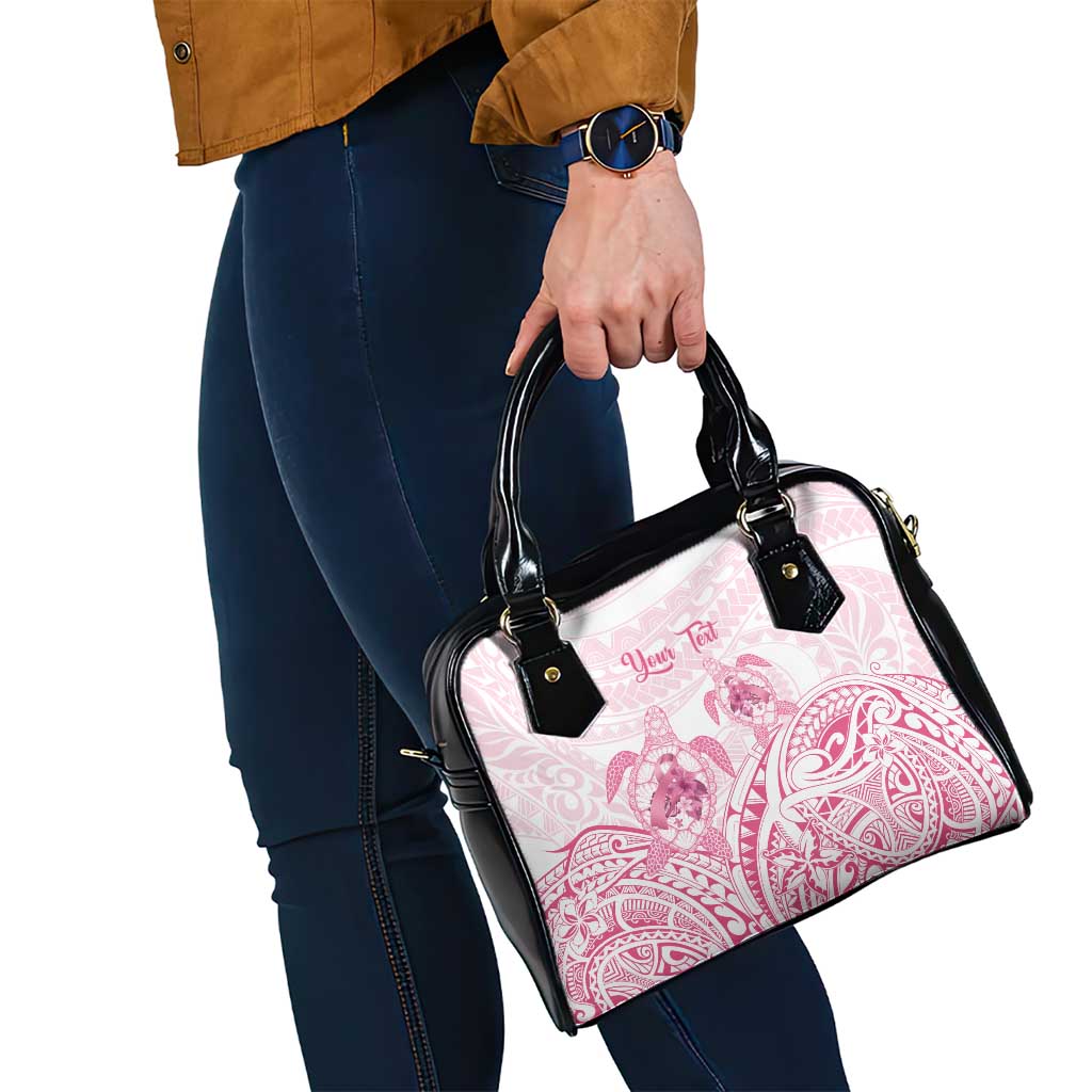 Personalised Polynesia Breast Cancer Awareness Shoulder Handbag No One Fights Alone Turtle Ribbon - White Version