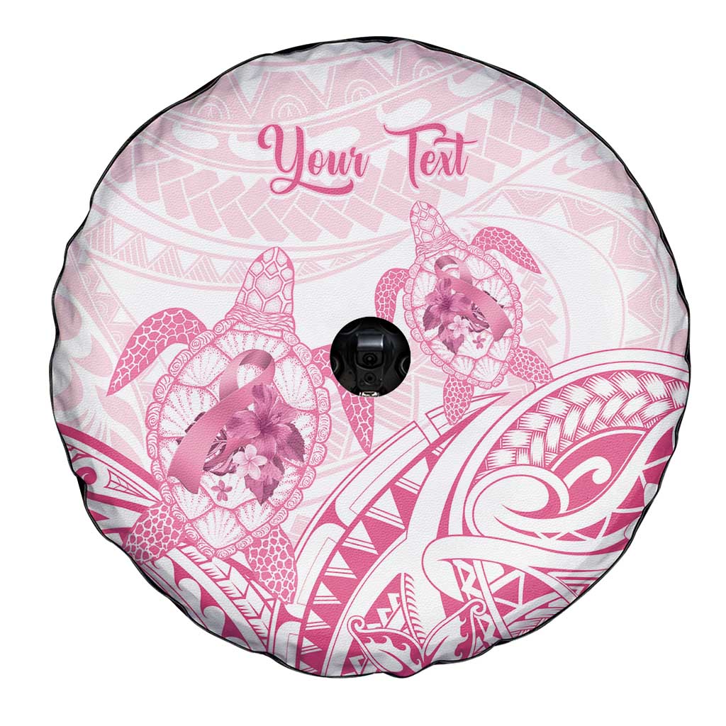 Personalised Polynesia Breast Cancer Awareness Spare Tire Cover No One Fights Alone Turtle Ribbon - White Version