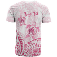 Personalised Polynesia Breast Cancer Awareness T Shirt No One Fights Alone Turtle Ribbon - White Version