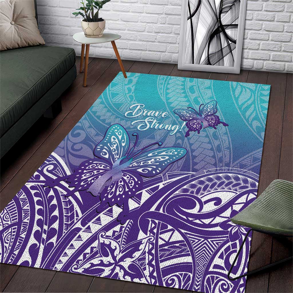 Polynesia Suicide Prevention Month Area Rug Butterfly Purple And Teal Ribbon Tomorrow Needs You LT14 Teal - Polynesian Pride
