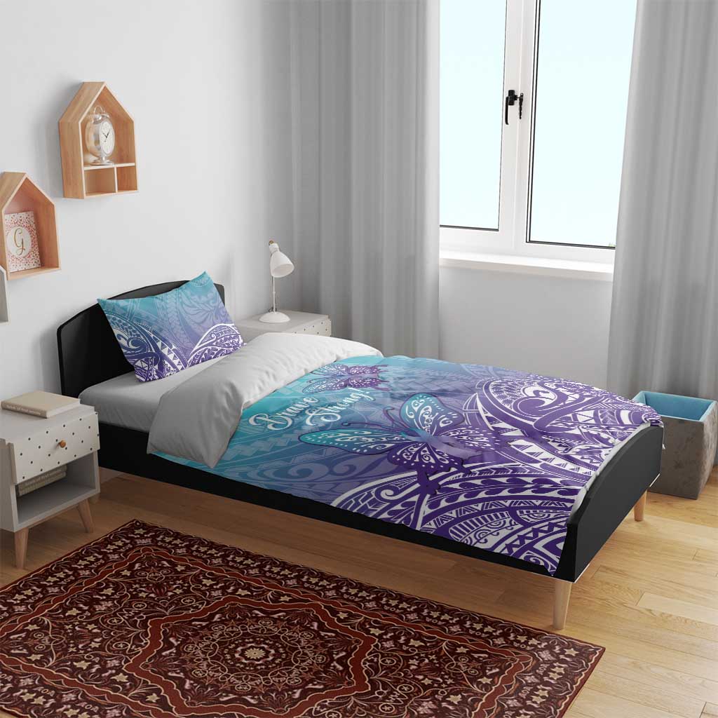 Polynesia Suicide Prevention Month Bedding Set Butterfly Purple And Teal Ribbon Tomorrow Needs You