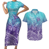 Polynesia Suicide Prevention Month Couples Matching Short Sleeve Bodycon Dress and Hawaiian Shirt Butterfly Purple And Teal Ribbon Tomorrow Needs You LT14 Teal - Polynesian Pride