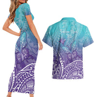 Polynesia Suicide Prevention Month Couples Matching Short Sleeve Bodycon Dress and Hawaiian Shirt Butterfly Purple And Teal Ribbon Tomorrow Needs You LT14 - Polynesian Pride