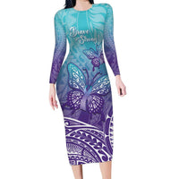 Polynesia Suicide Prevention Month Family Matching Long Sleeve Bodycon Dress and Hawaiian Shirt Butterfly Purple And Teal Ribbon Tomorrow Needs You LT14 Mom's Dress Teal - Polynesian Pride