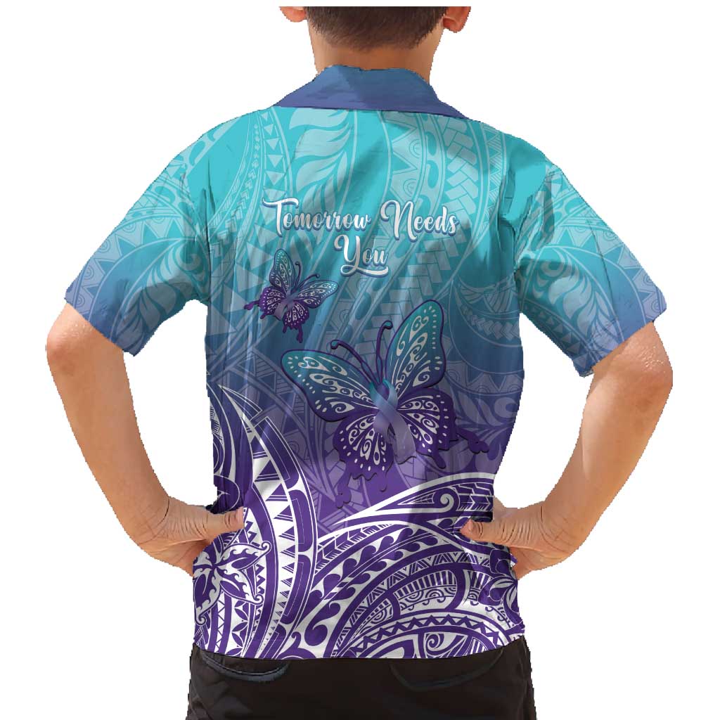 Polynesia Suicide Prevention Month Family Matching Mermaid Dress and Hawaiian Shirt Butterfly Purple And Teal Ribbon Tomorrow Needs You LT14 - Polynesian Pride