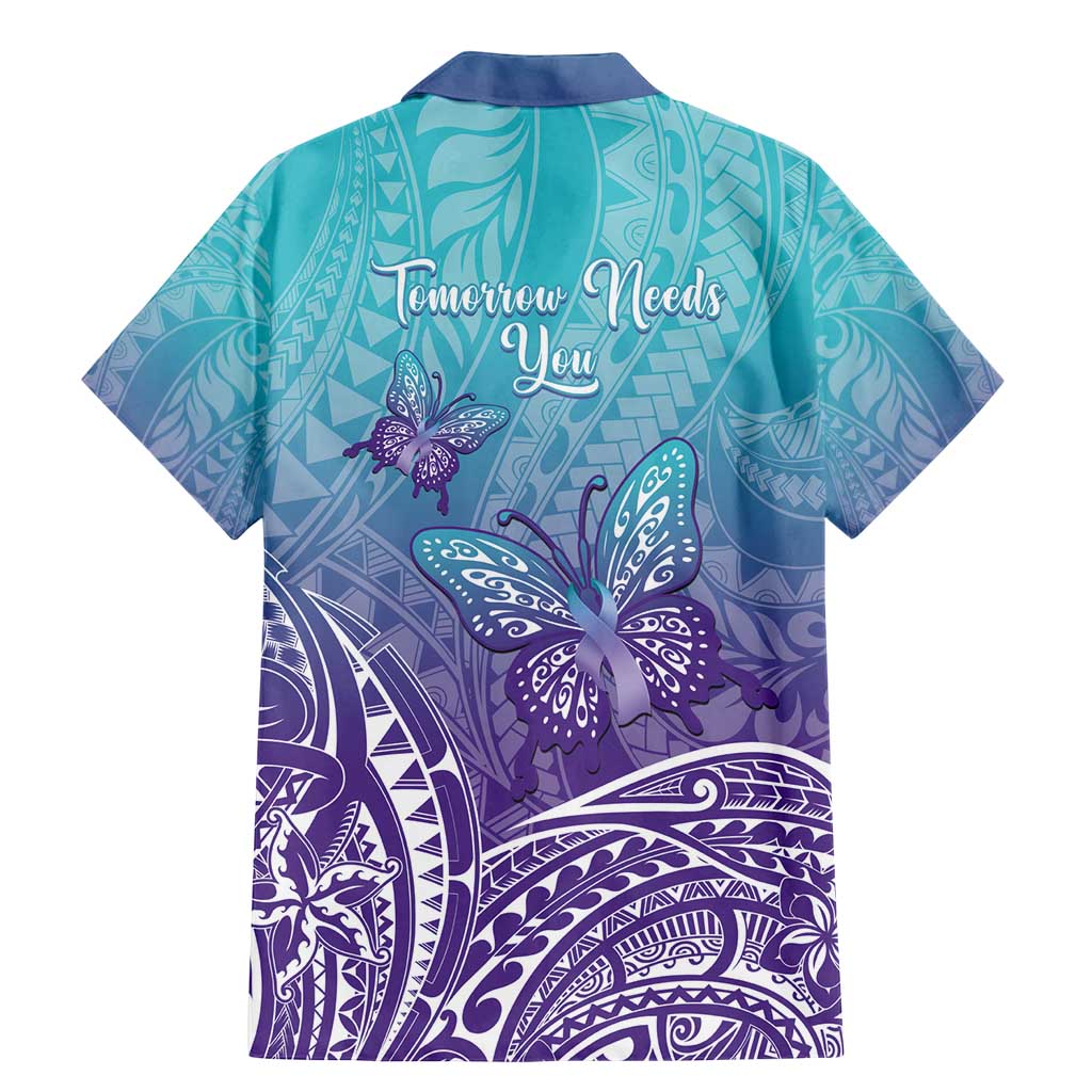 Polynesia Suicide Prevention Month Family Matching Mermaid Dress and Hawaiian Shirt Butterfly Purple And Teal Ribbon Tomorrow Needs You LT14 - Polynesian Pride