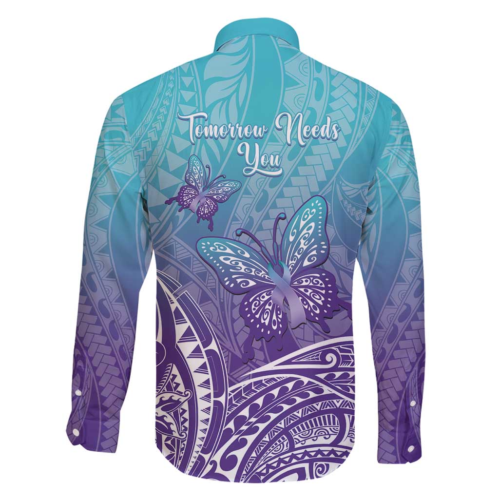 Polynesia Suicide Prevention Month Family Matching Mermaid Dress and Hawaiian Shirt Butterfly Purple And Teal Ribbon Tomorrow Needs You LT14 - Polynesian Pride