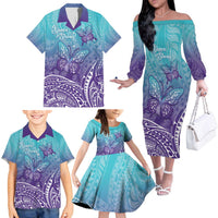 Polynesia Suicide Prevention Month Family Matching Off The Shoulder Long Sleeve Dress and Hawaiian Shirt Butterfly Purple And Teal Ribbon Tomorrow Needs You LT14 - Polynesian Pride
