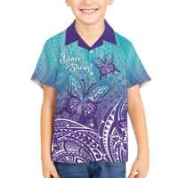 Polynesia Suicide Prevention Month Family Matching Off The Shoulder Long Sleeve Dress and Hawaiian Shirt Butterfly Purple And Teal Ribbon Tomorrow Needs You LT14 Son's Shirt Teal - Polynesian Pride