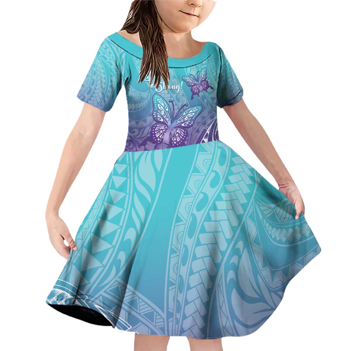Polynesia Suicide Prevention Month Family Matching Off Shoulder Short Dress and Hawaiian Shirt Butterfly Purple And Teal Ribbon Tomorrow Needs You LT14 Daughter's Dress Teal - Polynesian Pride