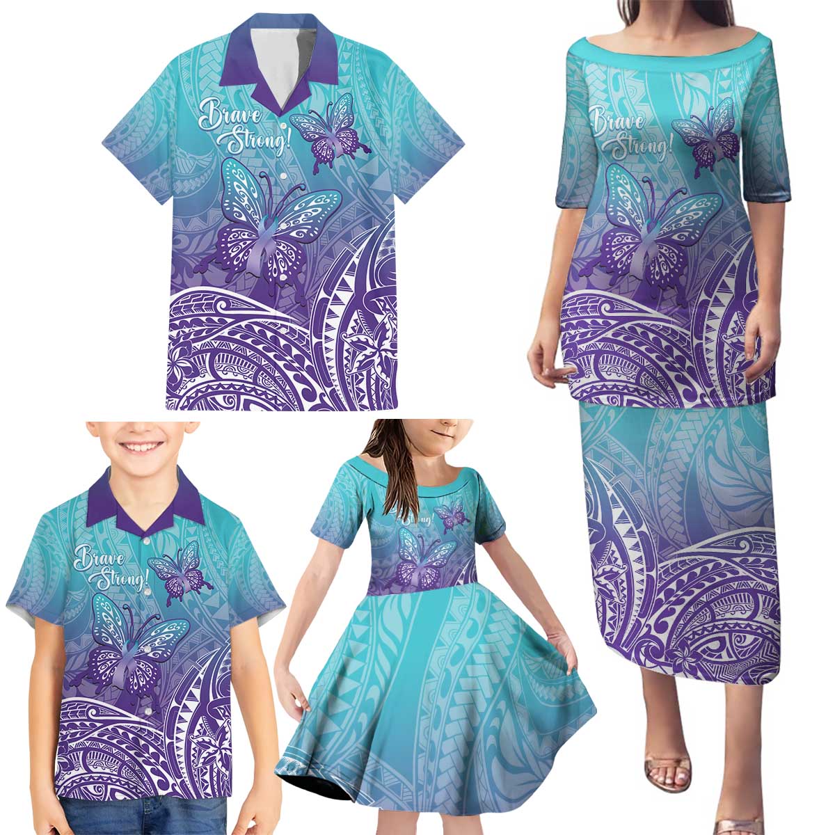 Polynesia Suicide Prevention Month Family Matching Puletasi and Hawaiian Shirt Butterfly Purple And Teal Ribbon Tomorrow Needs You LT14 - Polynesian Pride