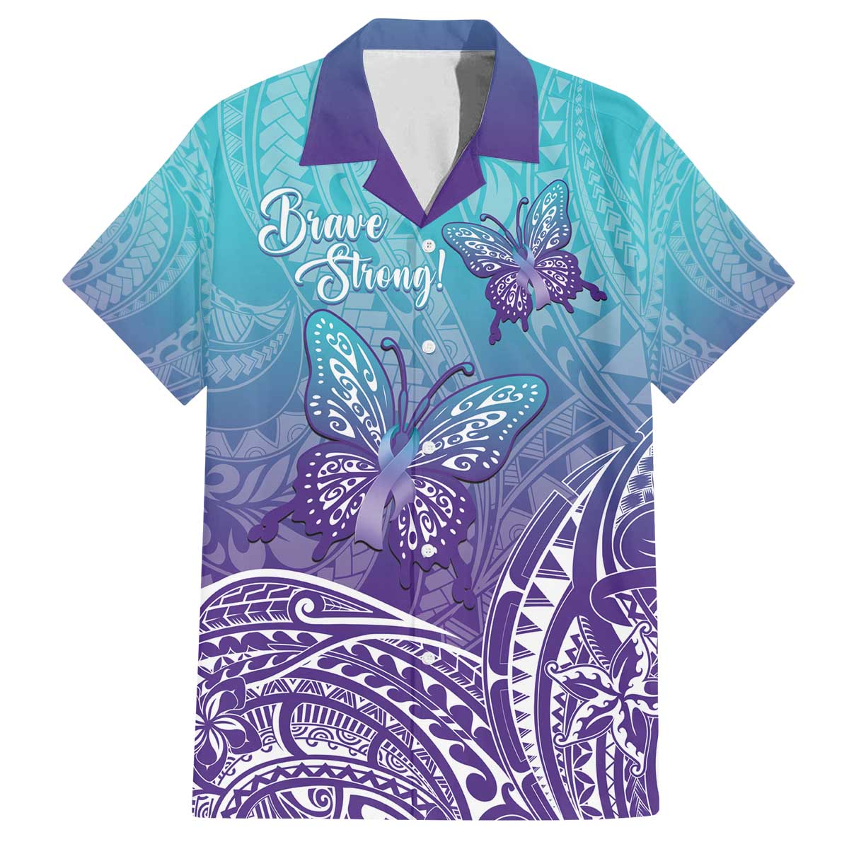 Polynesia Suicide Prevention Month Family Matching Puletasi and Hawaiian Shirt Butterfly Purple And Teal Ribbon Tomorrow Needs You LT14 Dad's Shirt - Short Sleeve Teal - Polynesian Pride