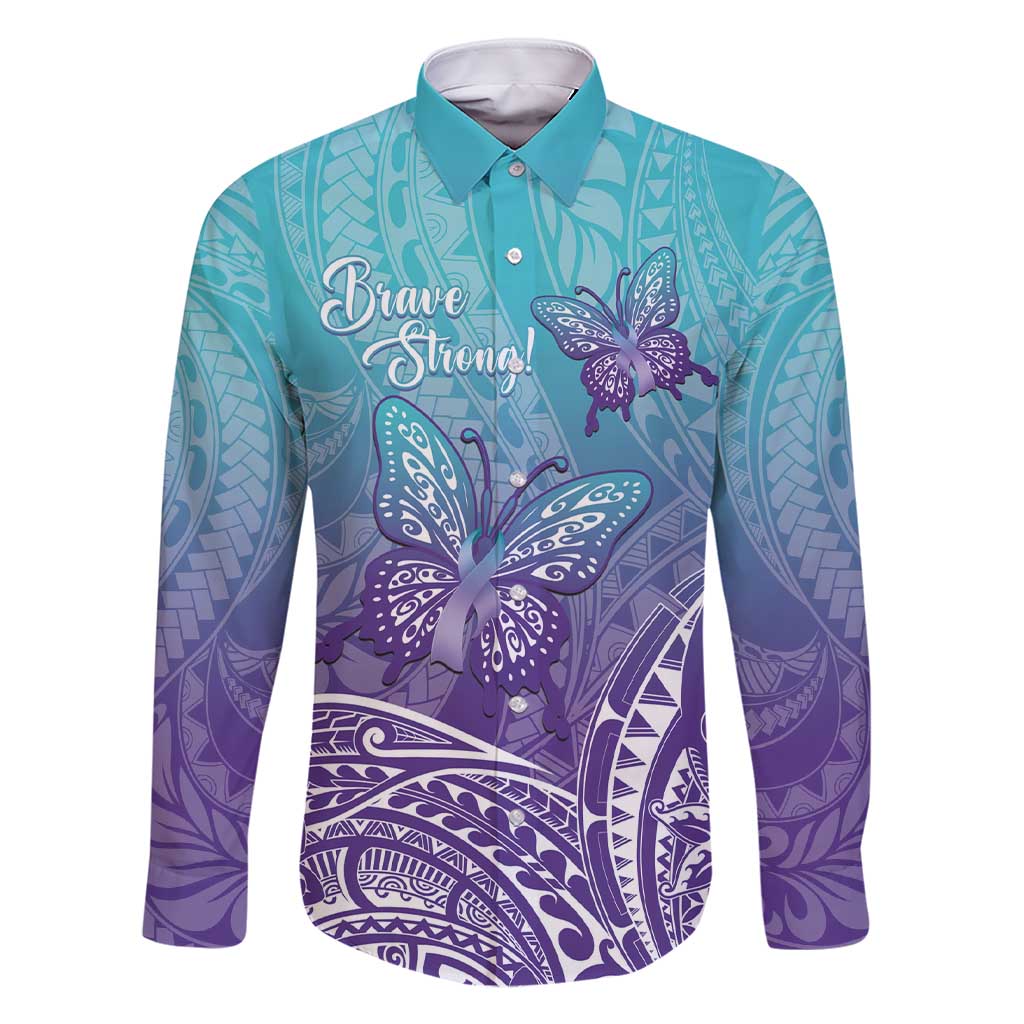 Polynesia Suicide Prevention Month Family Matching Short Sleeve Bodycon Dress and Hawaiian Shirt Butterfly Purple And Teal Ribbon Tomorrow Needs You LT14 Dad's Shirt - Long Sleeve Teal - Polynesian Pride