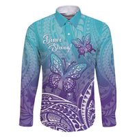 Polynesia Suicide Prevention Month Family Matching Short Sleeve Bodycon Dress and Hawaiian Shirt Butterfly Purple And Teal Ribbon Tomorrow Needs You LT14 Dad's Shirt - Long Sleeve Teal - Polynesian Pride