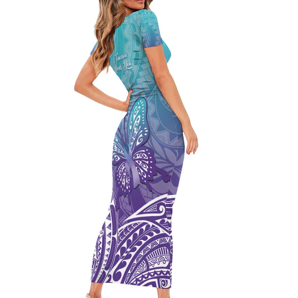 Polynesia Suicide Prevention Month Family Matching Short Sleeve Bodycon Dress and Hawaiian Shirt Butterfly Purple And Teal Ribbon Tomorrow Needs You LT14 - Polynesian Pride