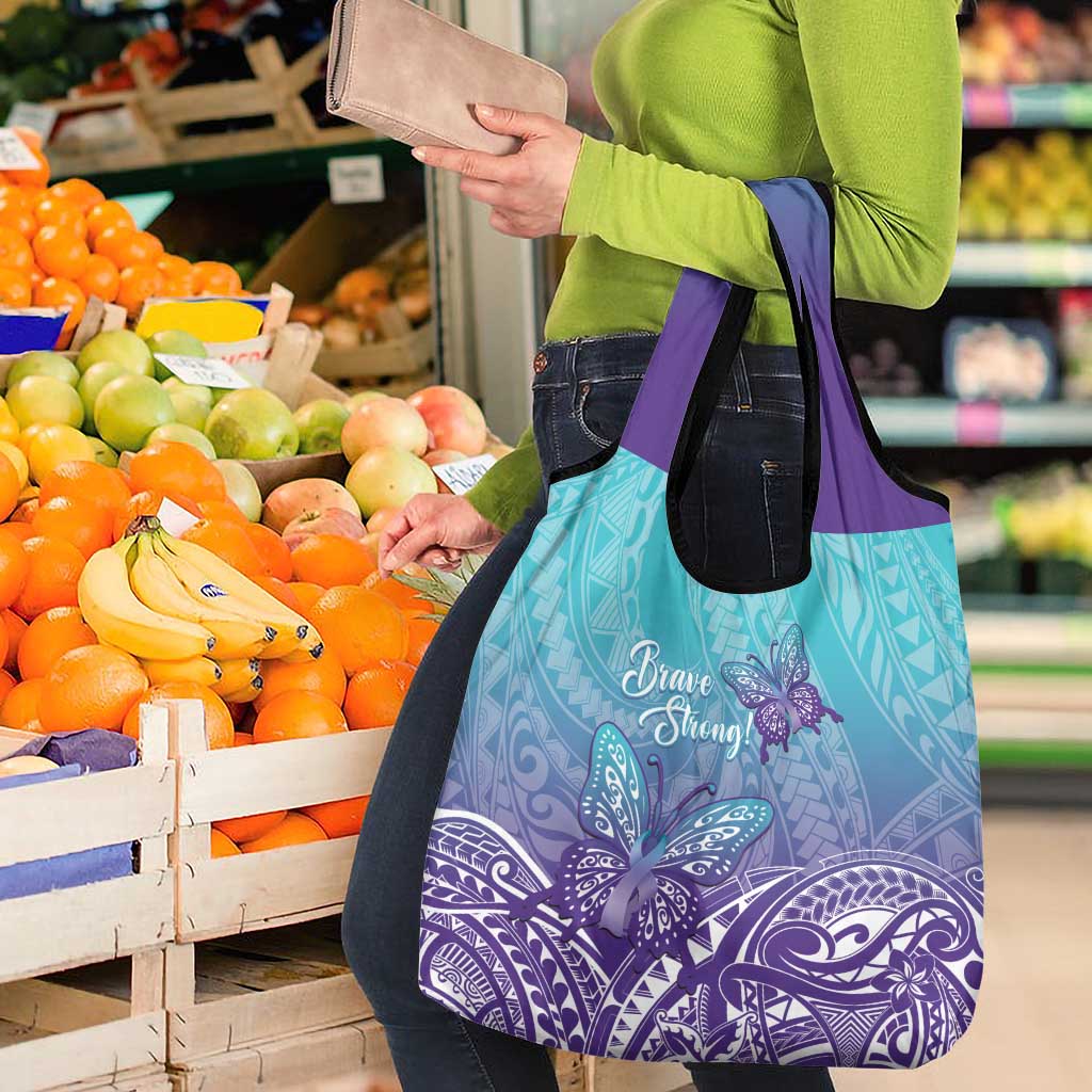 Polynesia Suicide Prevention Month Grocery Bag Butterfly Purple And Teal Ribbon Tomorrow Needs You LT14 - Polynesian Pride