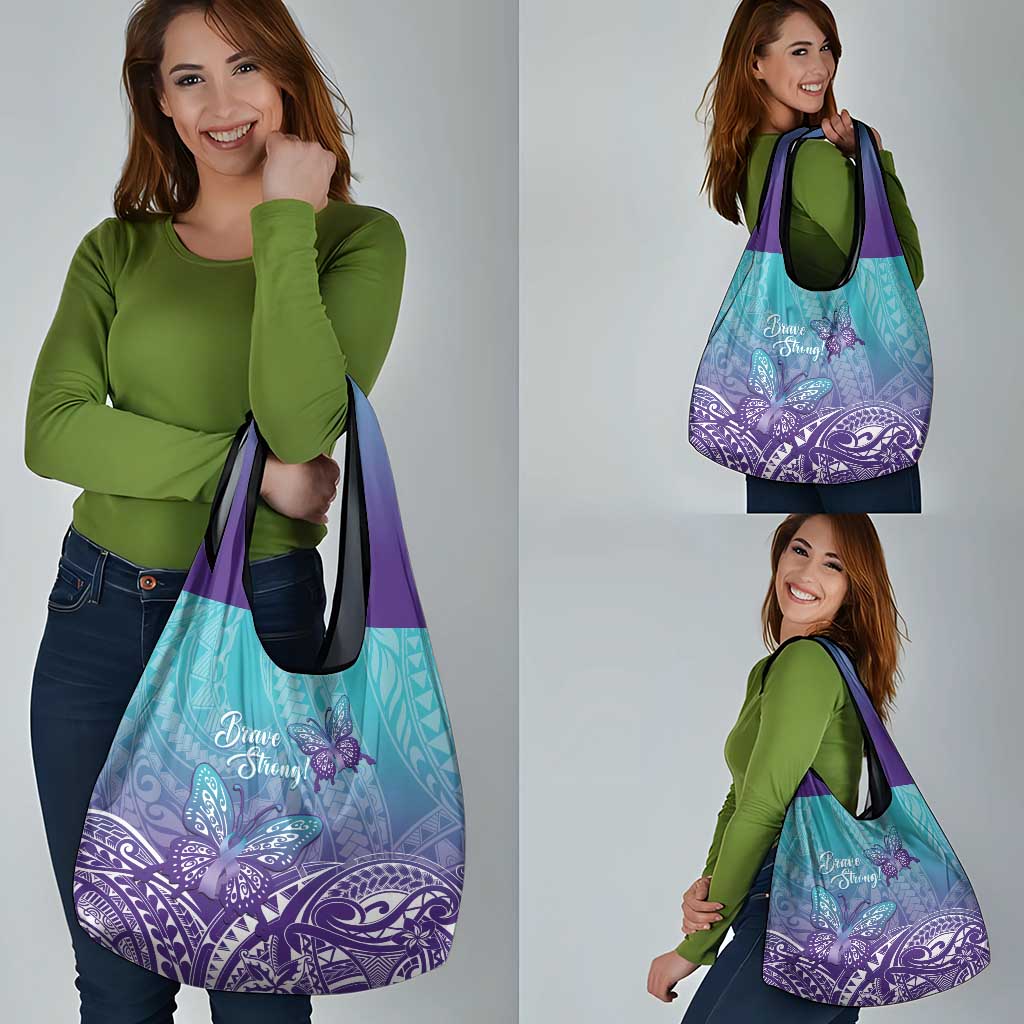 Polynesia Suicide Prevention Month Grocery Bag Butterfly Purple And Teal Ribbon Tomorrow Needs You LT14 - Polynesian Pride