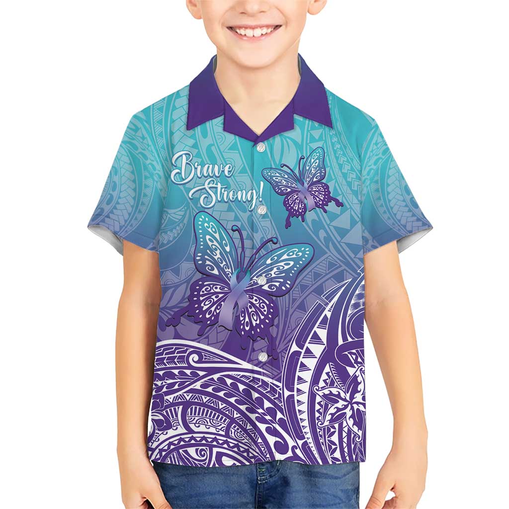Polynesia Suicide Prevention Month Kid Hawaiian Shirt Butterfly Purple And Teal Ribbon Tomorrow Needs You