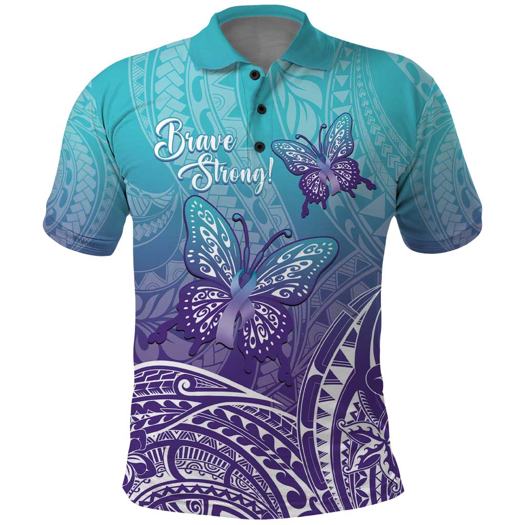 Polynesia Suicide Prevention Month Polo Shirt Butterfly Purple And Teal Ribbon Tomorrow Needs You