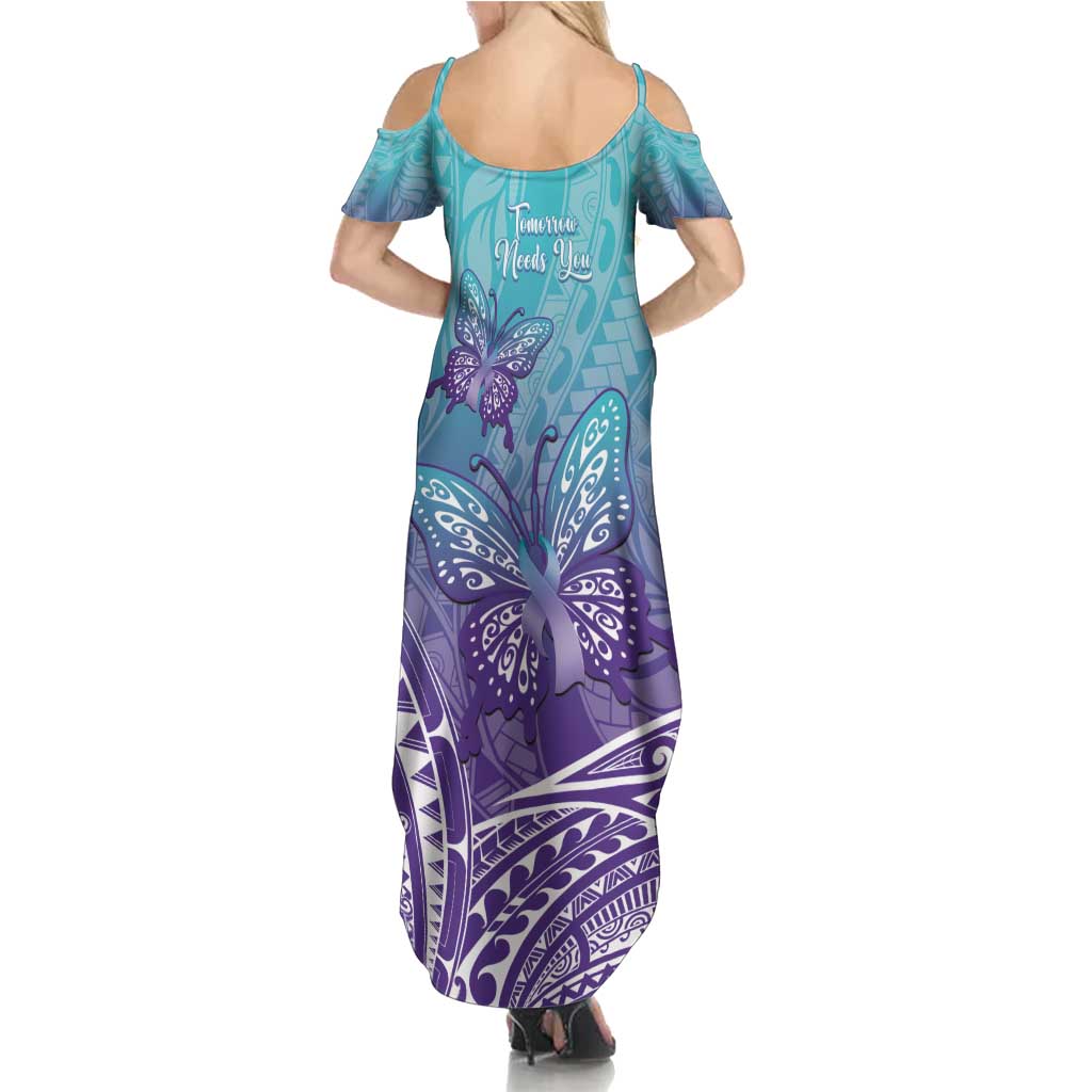 Polynesia Suicide Prevention Month Summer Maxi Dress Butterfly Purple And Teal Ribbon Tomorrow Needs You LT14 - Polynesian Pride