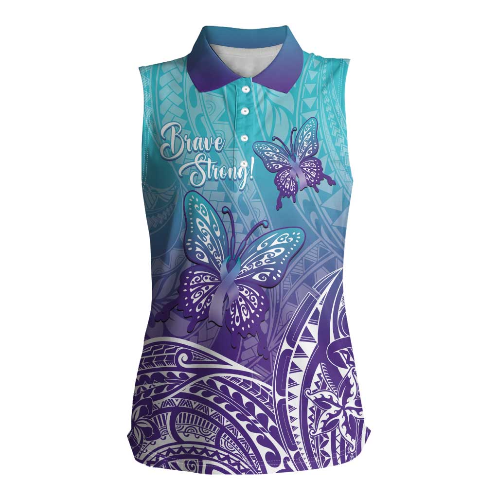 Polynesia Suicide Prevention Month Women Sleeveless Polo Shirt Butterfly Purple And Teal Ribbon Tomorrow Needs You