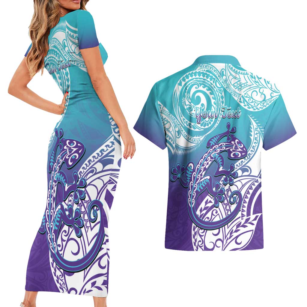 Personalised New Zealand Suicide Prevention Month Couples Matching Short Sleeve Bodycon Dress and Hawaiian Shirt You Matter NZ Fern With Maori Koru Lizard LT14 - Polynesian Pride