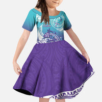 Personalised New Zealand Suicide Prevention Month Family Matching Off Shoulder Maxi Dress and Hawaiian Shirt You Matter NZ Fern With Maori Koru Lizard LT14 Daughter's Dress Teal - Polynesian Pride