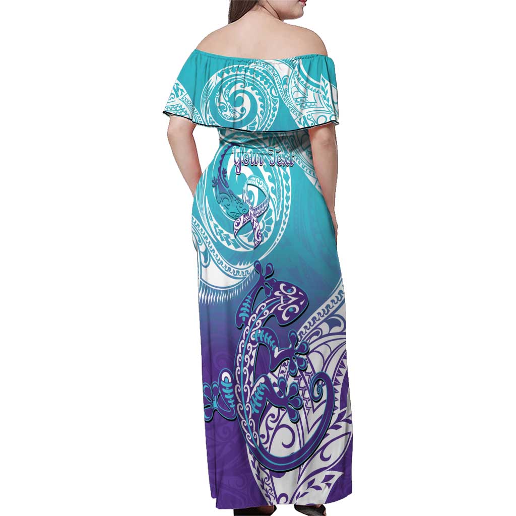 Personalised New Zealand Suicide Prevention Month Family Matching Off Shoulder Maxi Dress and Hawaiian Shirt You Matter NZ Fern With Maori Koru Lizard LT14 - Polynesian Pride