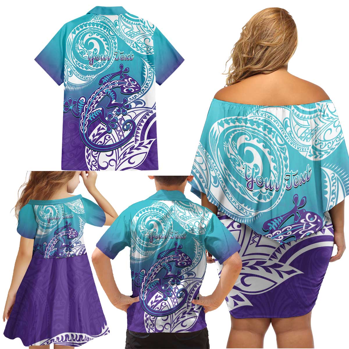 Personalised New Zealand Suicide Prevention Month Family Matching Off Shoulder Short Dress and Hawaiian Shirt You Matter NZ Fern With Maori Koru Lizard LT14 - Polynesian Pride