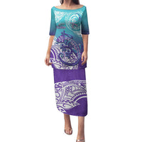 Personalised New Zealand Suicide Prevention Month Family Matching Puletasi and Hawaiian Shirt You Matter NZ Fern With Maori Koru Lizard LT14 Mom's Dress Teal - Polynesian Pride