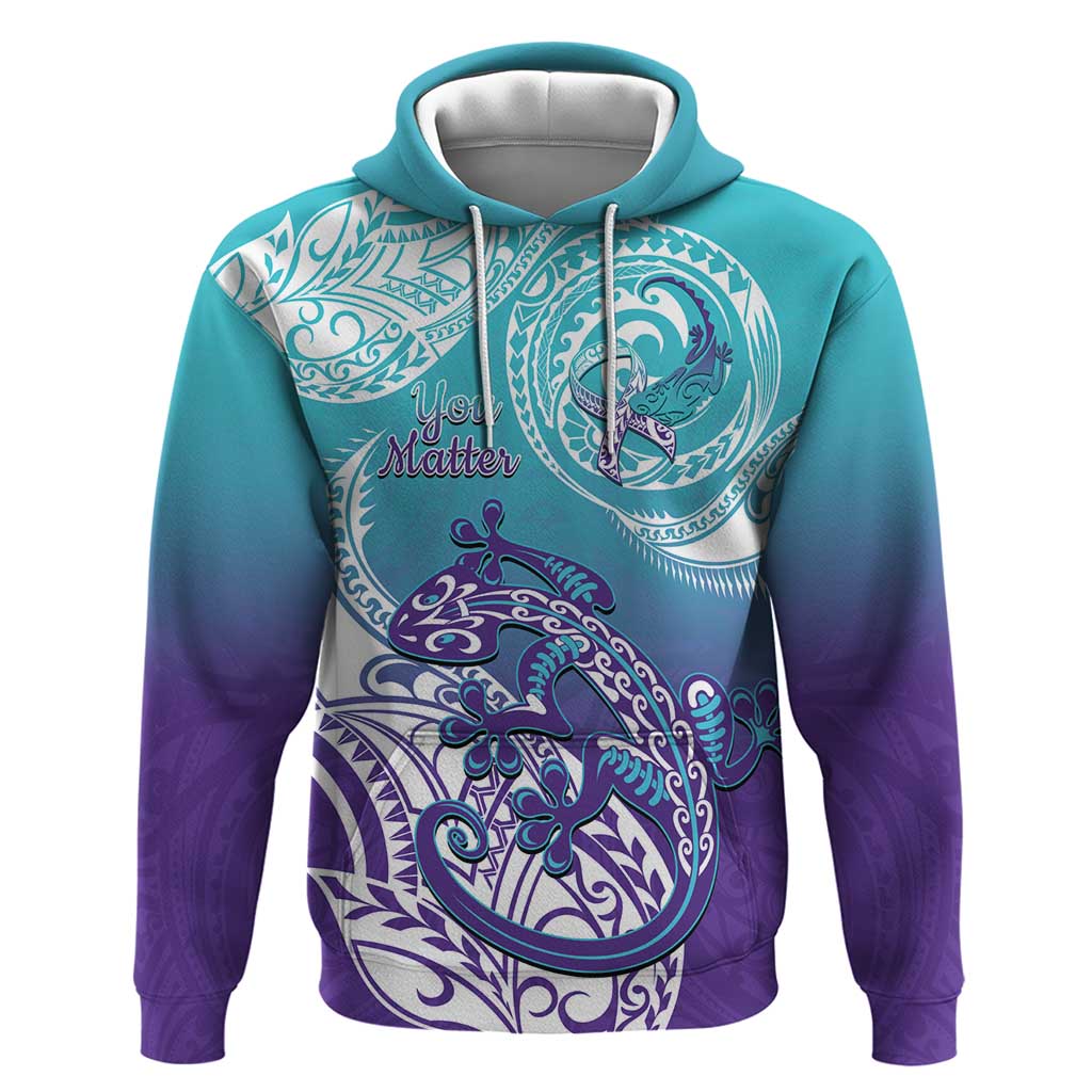 Personalised New Zealand Suicide Prevention Month Hoodie You Matter NZ Fern With Maori Koru Lizard LT14 Pullover Hoodie Teal - Polynesian Pride