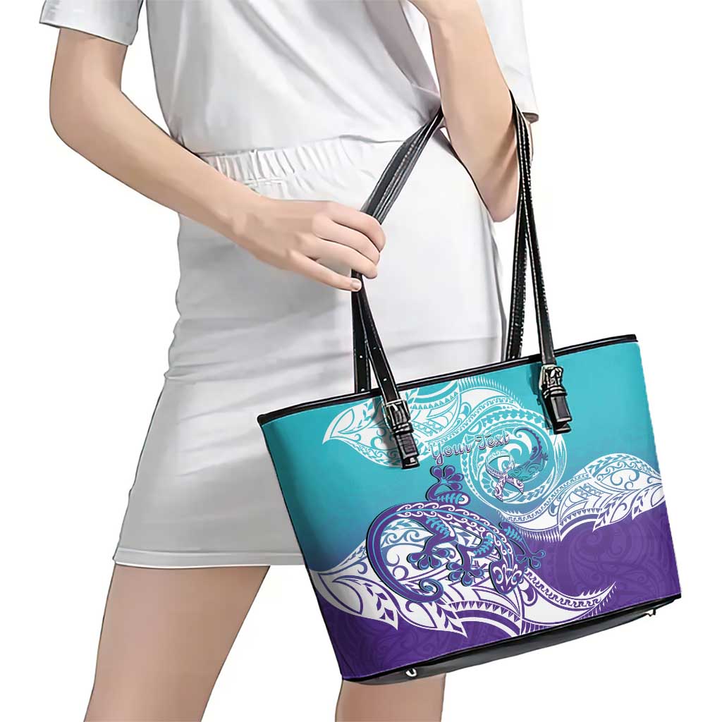 Personalised New Zealand Suicide Prevention Month Leather Tote Bag You Matter NZ Fern With Maori Koru Lizard
