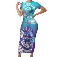 Personalised New Zealand Suicide Prevention Month Short Sleeve Bodycon Dress You Matter NZ Fern With Maori Koru Lizard LT14 Long Dress Teal - Polynesian Pride