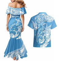 Personalised New Zealand Autism Awareness Couples Matching Mermaid Dress and Hawaiian Shirt NZ Fern With Maori Koru Lizard LT14 - Polynesian Pride