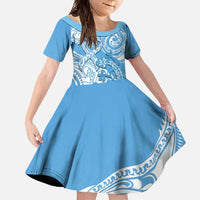 Personalised New Zealand Autism Awareness Family Matching Mermaid Dress and Hawaiian Shirt NZ Fern With Maori Koru Lizard LT14 Daughter's Dress Blue - Polynesian Pride
