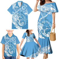 Personalised New Zealand Autism Awareness Family Matching Mermaid Dress and Hawaiian Shirt NZ Fern With Maori Koru Lizard LT14 - Polynesian Pride