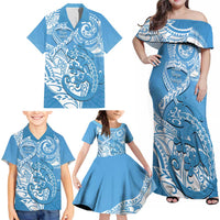 Personalised New Zealand Autism Awareness Family Matching Off Shoulder Maxi Dress and Hawaiian Shirt NZ Fern With Maori Koru Lizard LT14 - Polynesian Pride