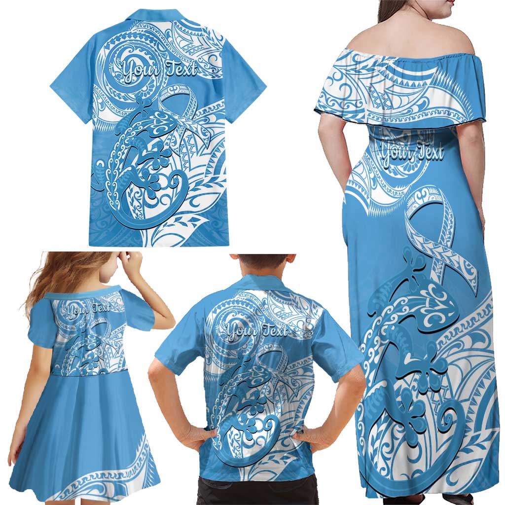 Personalised New Zealand Autism Awareness Family Matching Off Shoulder Maxi Dress and Hawaiian Shirt NZ Fern With Maori Koru Lizard LT14 - Polynesian Pride